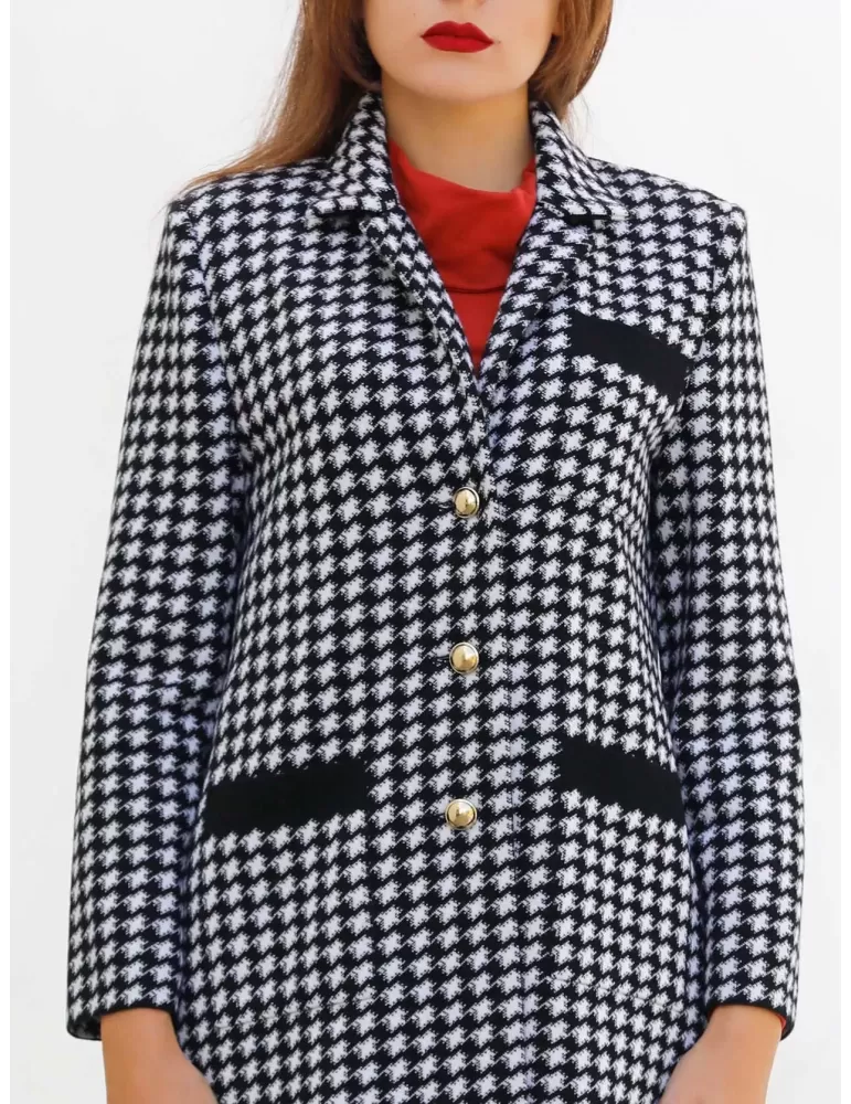 Aldo Colombo plus size black and white houndstooth merino wool coat