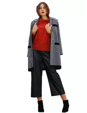 Aldo Colombo plus size black and white houndstooth merino wool coat 2