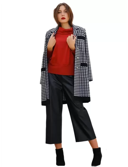 Cappotto pied de poule bianco e nero Aldo Colombo fino alla taglia 52