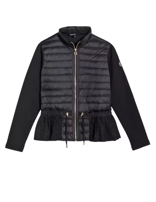 Fuego Woman plus size | Black fleece duvet track jacket with lace