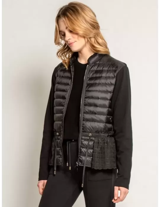 Fuego Woman plus size | Black fleece duvet track jacket with lace Fuego Woman plus size | Black fleece duvet track jacket with lace