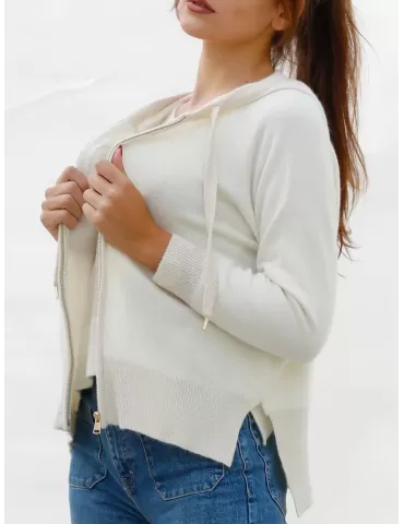 Fuego Woman plus size | Hoodie white wool and gold lurex track jacket 2