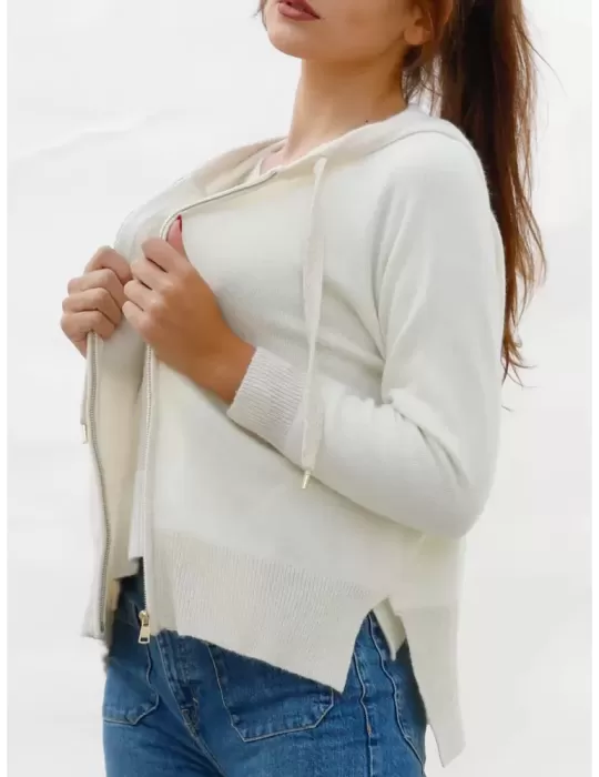 Fuego Woman plus size | Hoodie white wool and gold lurex track jacket