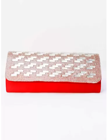 Anna Cecere bags | Red silk clutch evening bag with rhinestones