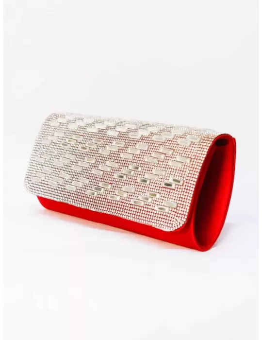 Anna Cecere bags | Red silk clutch evening bag with rhinestones