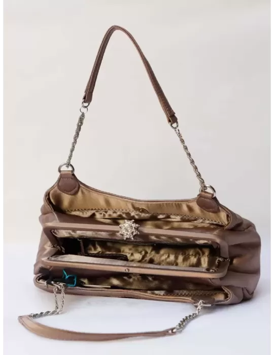 Anna Cecere pochettes | Borsa cerimonia capiente raso tortora acx416