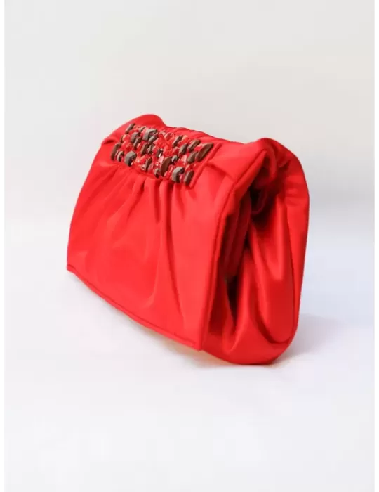 Anna Cecere blue satin clutch evening bag with jewel acx416