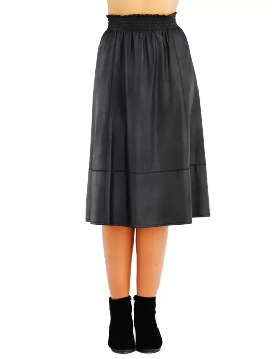 Black faux leather midi A-shape skirt by Elgi Black faux leather midi A-shape skirt by Elgi