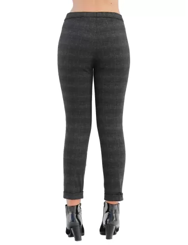 Pantaloni Elgi online | Leggings scozzese grigio scuro col risvolto 2