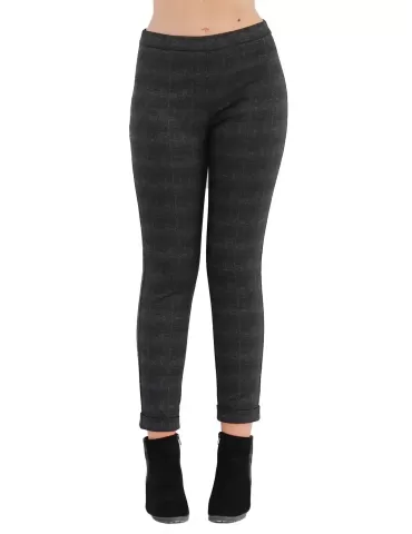 Pantaloni Elgi online | Leggings scozzese grigio scuro col risvolto