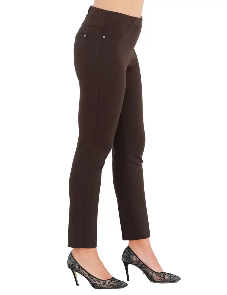 Lea Bruni by Elgi - Pantaloni marrone leggings fuseaux punto stoffa