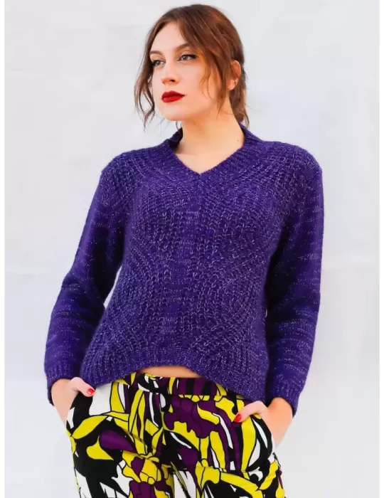 Maesta Milano purple chunky jumper sweater with lurex thread Maesta Milano purple chunky jumper sweater with lurex thread