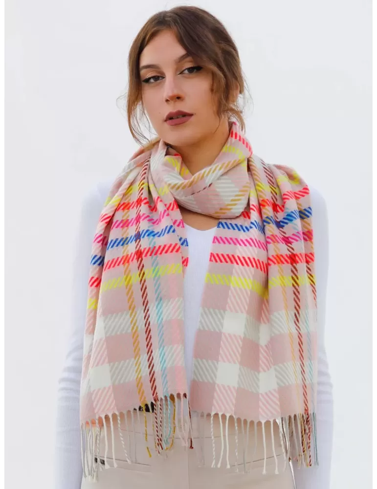 Sciarpa scozzese rosa e grigio con colori fluo Nicki Colombo Sciarpa scozzese rosa e grigio con colori fluo Nicki Colombo