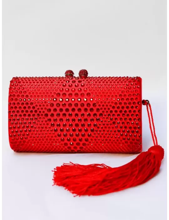 Anna Cecere red rhinestones jewel hand purse bag