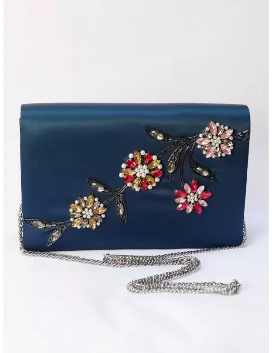 Anna Cecere gold silk satin clutch evening bag with ribbon