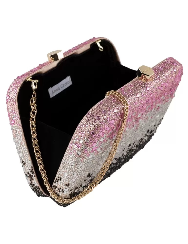 Buy online Anna Cecere pink and black rhinestones jewel clutch bag