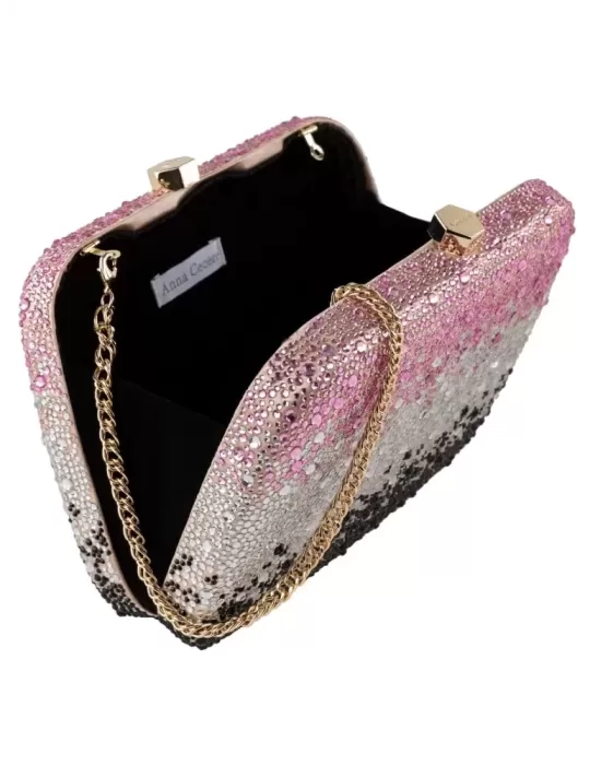 Buy online Anna Cecere pink and black rhinestones jewel clutch bag