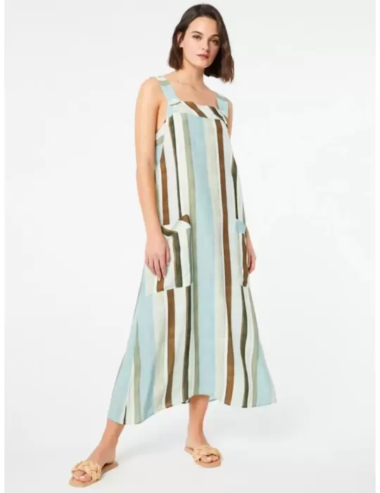 Buy online maxi tank top green striped summer dress with pockets Buy online maxi tank top green striped summer dress with pockets