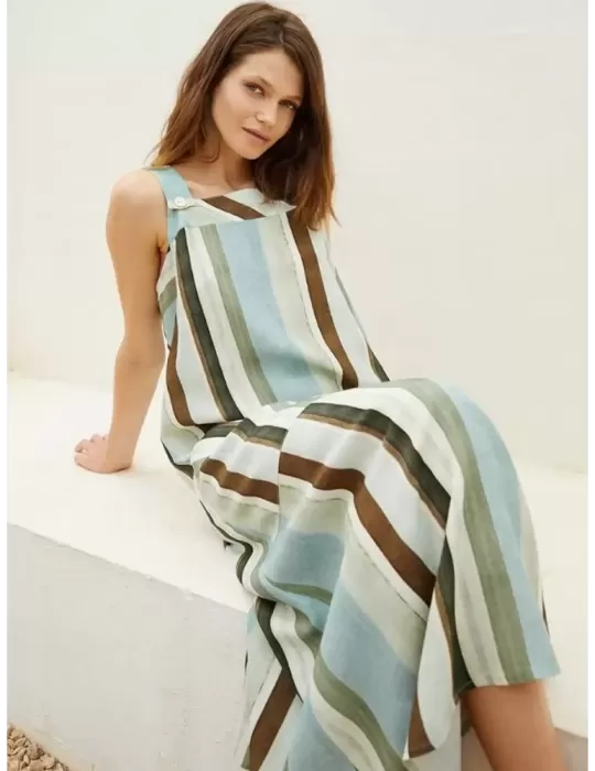 Buy online maxi tank top green striped summer dress with pockets