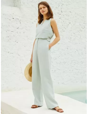 Paz Torras shop online | Light green linen and silk palazzo trousers 2