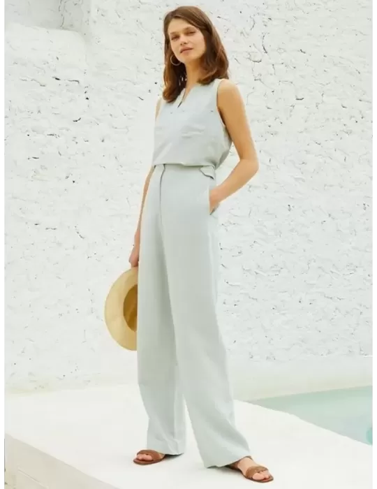 Paz Torras shop online | Light green linen and silk palazzo trousers