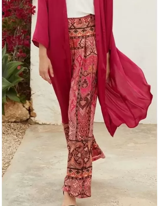 Paz Torras fuchsia Indian cashmere printed silk trousers
