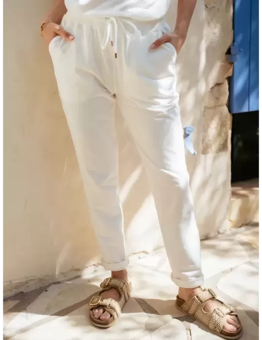 Ananke by Fuego Plus size cotton white trackuit trousers Ananke by Fuego Plus size cotton white trackuit trousers