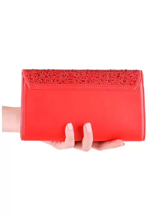 Anna Cecere bags | Red silk clutch evening bag with rhinestones