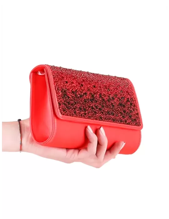 Anna Cecere bags | Red silk clutch evening bag with rhinestones