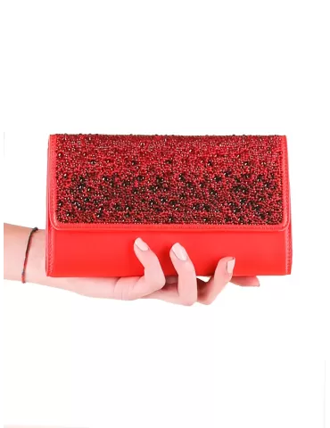 Anna Cecere pochettes | Borsa di raso rosso con strass aca053