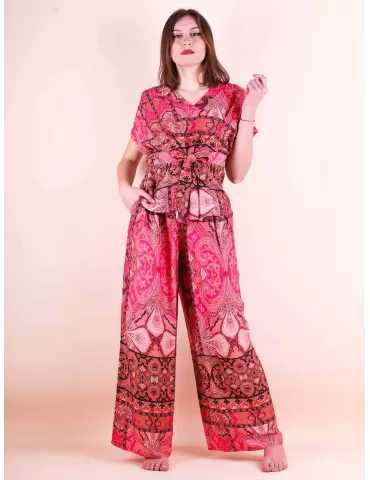 Paz Torras online fuchsia Indian cashmere printed silk wide trousers 2