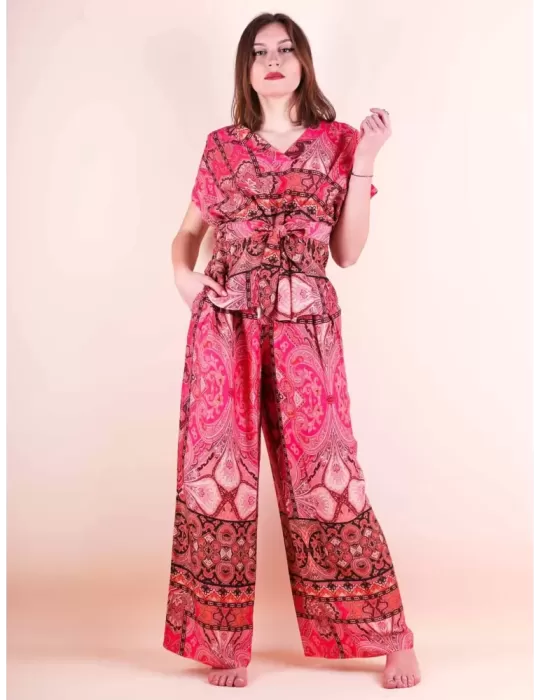 Paz Torras fuchsia Indian cashmere printed silk trousers