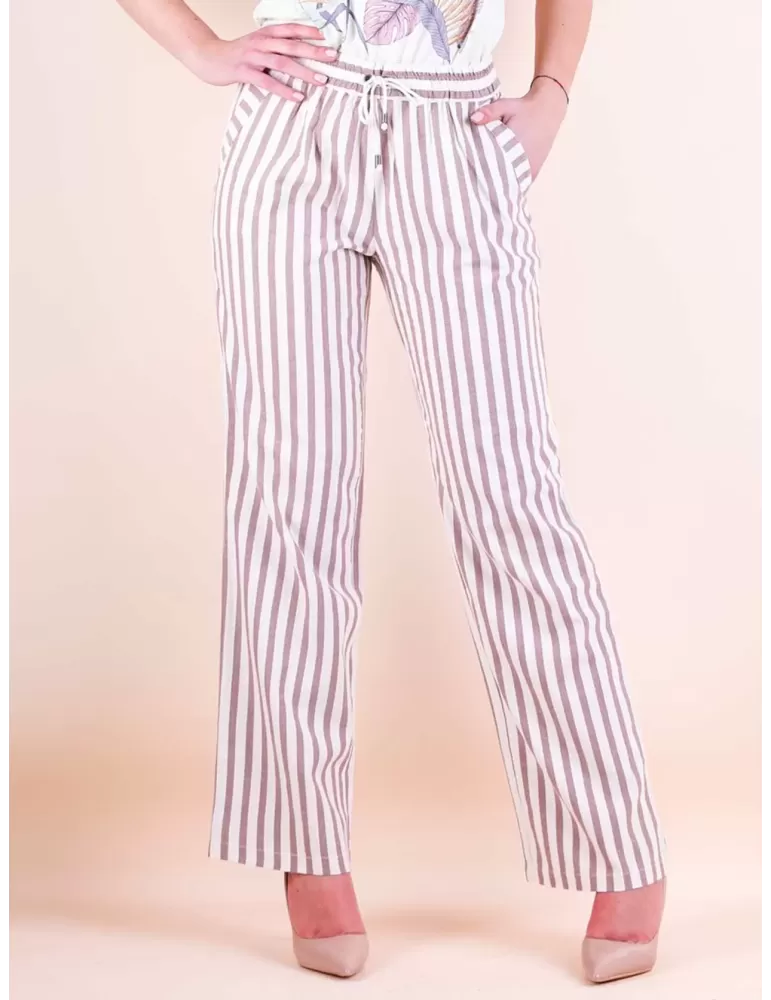 Paz Torras shop online |Colonial style beige striped palazzo trousers Paz Torras shop online |Colonial style beige striped palazzo trousers