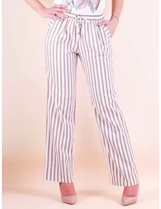 Paz Torras shop online |Colonial style beige striped palazzo trousers Paz Torras shop online |Colonial style beige striped palazzo trousers