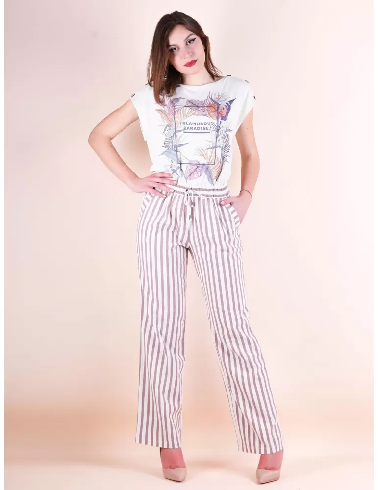 Paz Torras shop online |Pantaloni coloniali a righe con coulisse Paz Torras