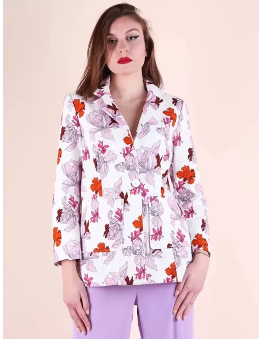 Maesta Milano Italy | Shop online white cotton denim blazer jacket flowers Maesta Milano Italy | Shop online white cotton denim blazer jacket flowers