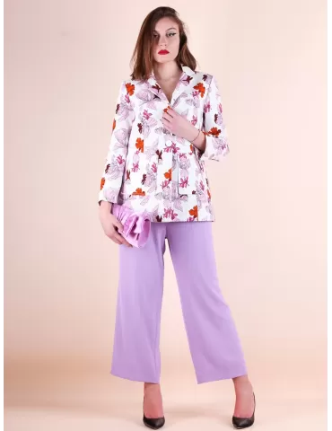 Maesta Milano white cotton denim blazer jacket with flowers 2