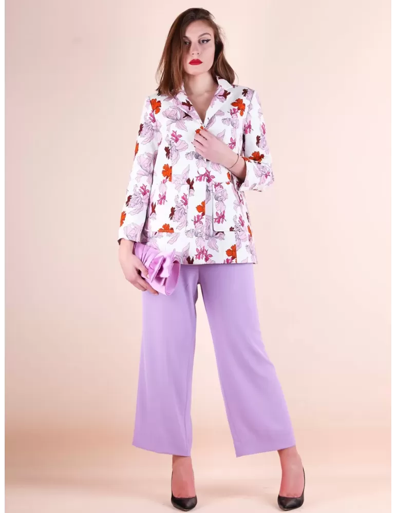 Maesta Milano Giacca bianca cotone blazer denim a fiori fino alla 54