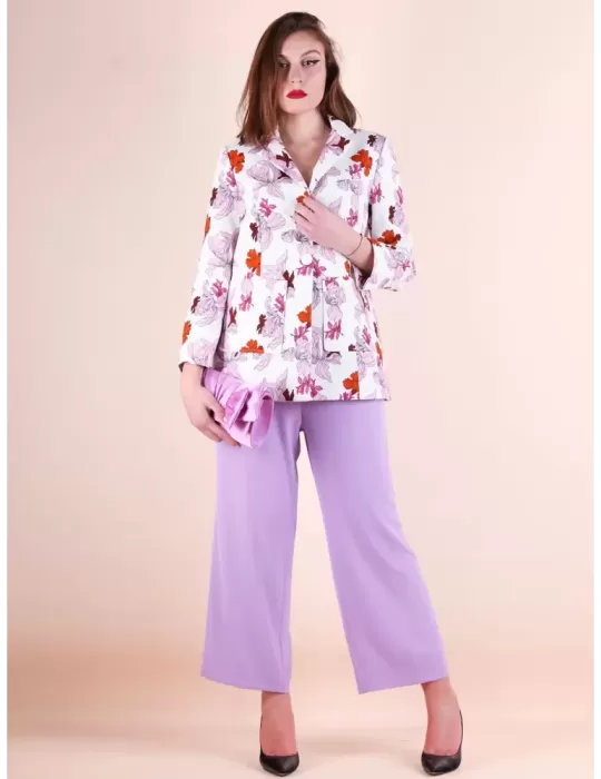 Maesta Milano Giacca bianca cotone blazer denim a fiori fino alla 54