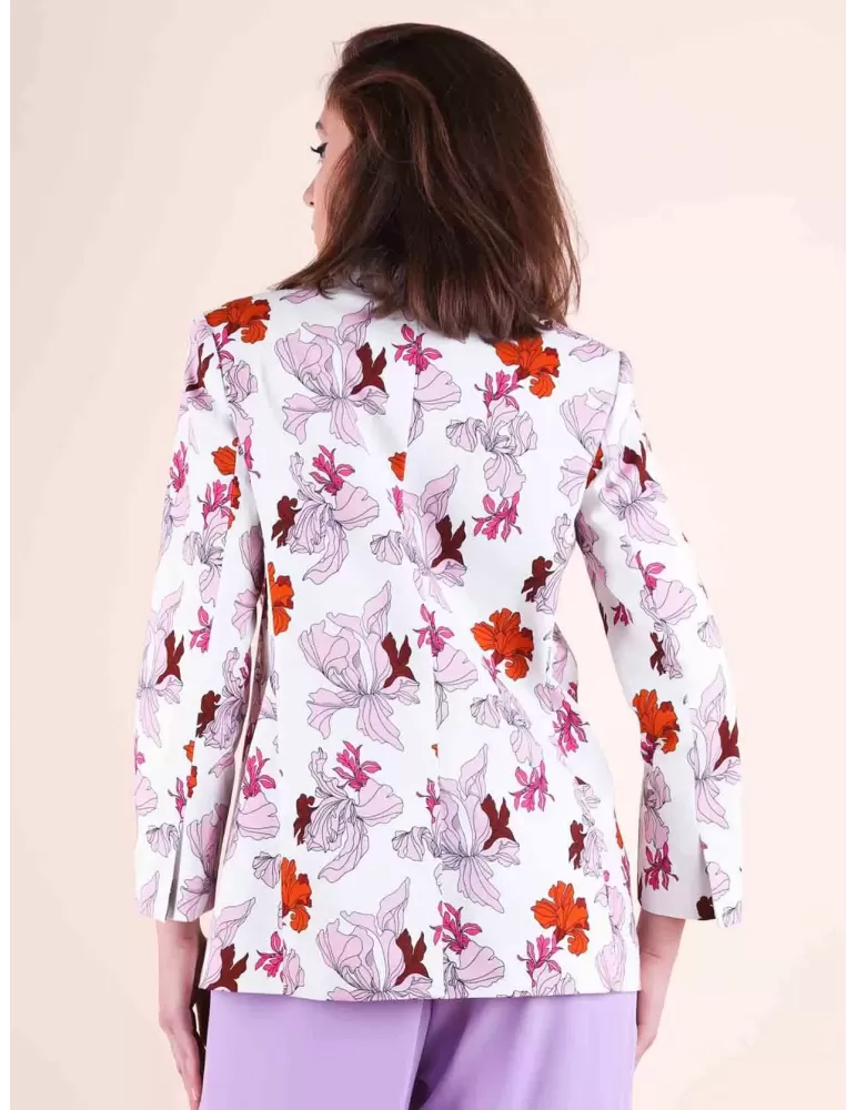 Maesta Milano Giacca bianca cotone blazer denim a fiori fino alla 54