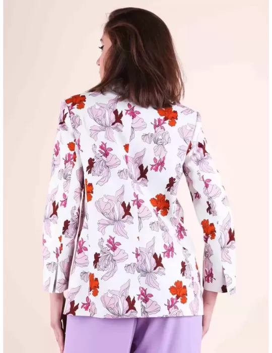 Maesta Milano Giacca bianca cotone blazer denim a fiori fino alla 54