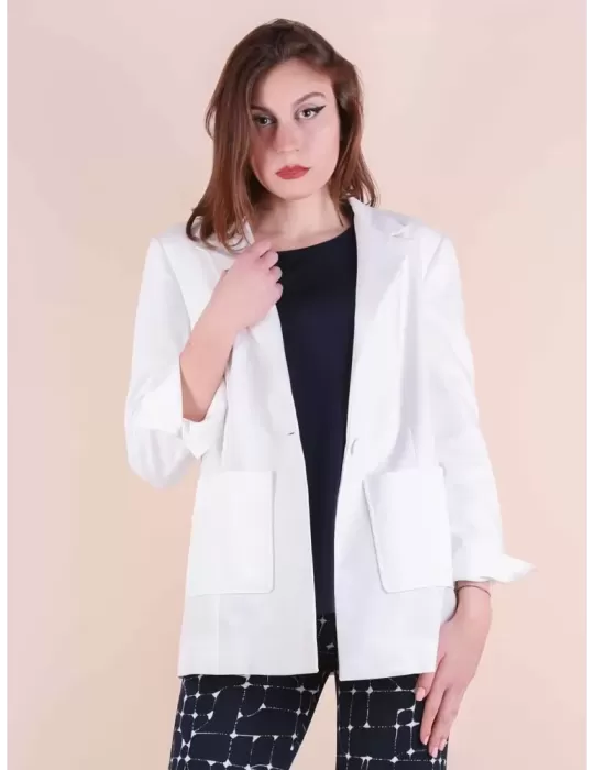 Giacca bianca blazer di cotone a un bottone Maesta Milano fino alla 54 Giacca bianca blazer di cotone a un bottone Maesta Milano fino alla 54
