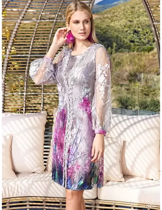 Sonia Pena lilac formal dress and lace duster jacket suit Sonia Pena lilac formal dress and lace duster jacket suit