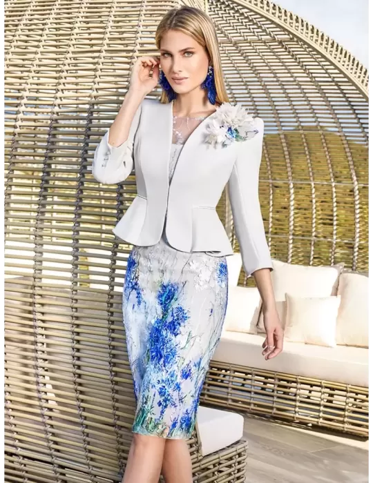 Sonia Pena Couture blue lace formal dress and jacket suit Sonia Pena Couture blue lace formal dress and jacket suit
