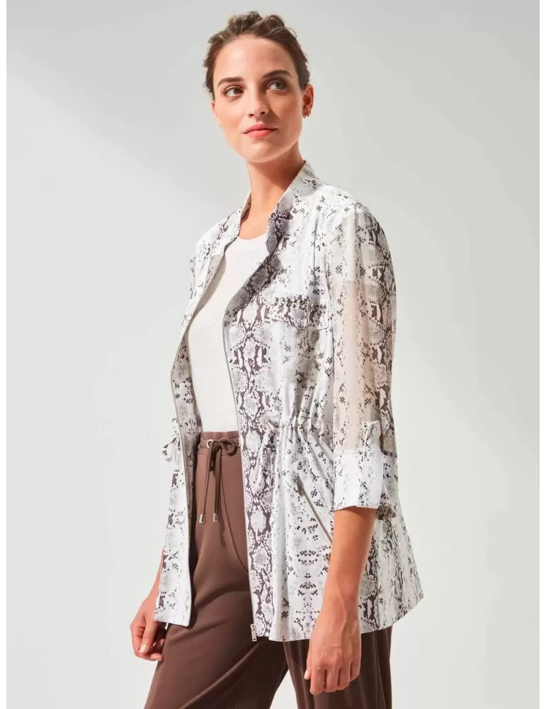 Fuego Woman white and brown spotted silk parka jacket Fuego Woman white and brown spotted silk parka jacket