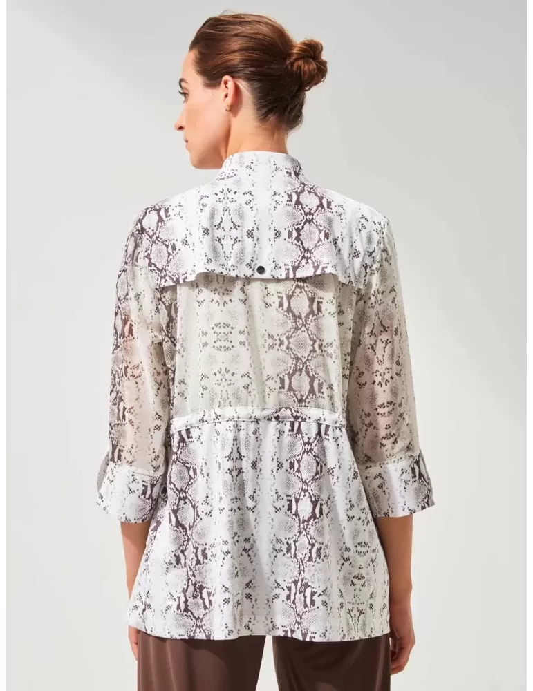 Fuego Woman white and brown spotted silk parka jacket