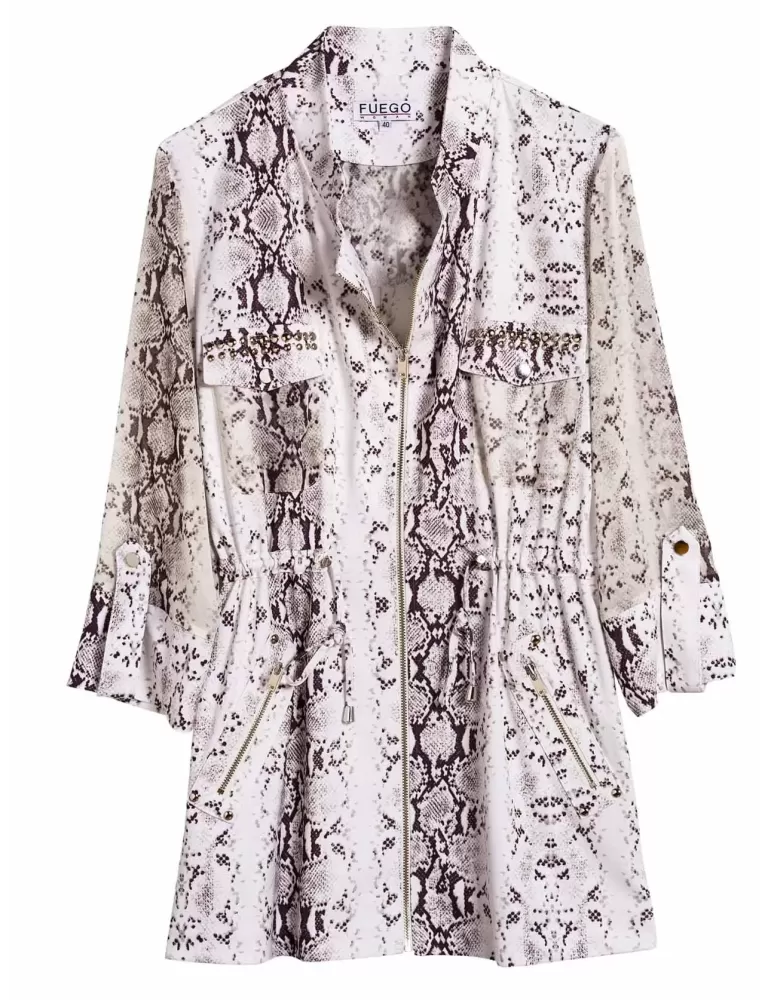 Fuego Woman white and brown spotted silk parka jacket