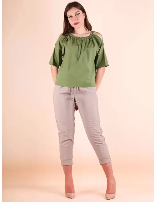 Pantaloni capri con coulisse tela di viscosa Zanetti fino alla 52