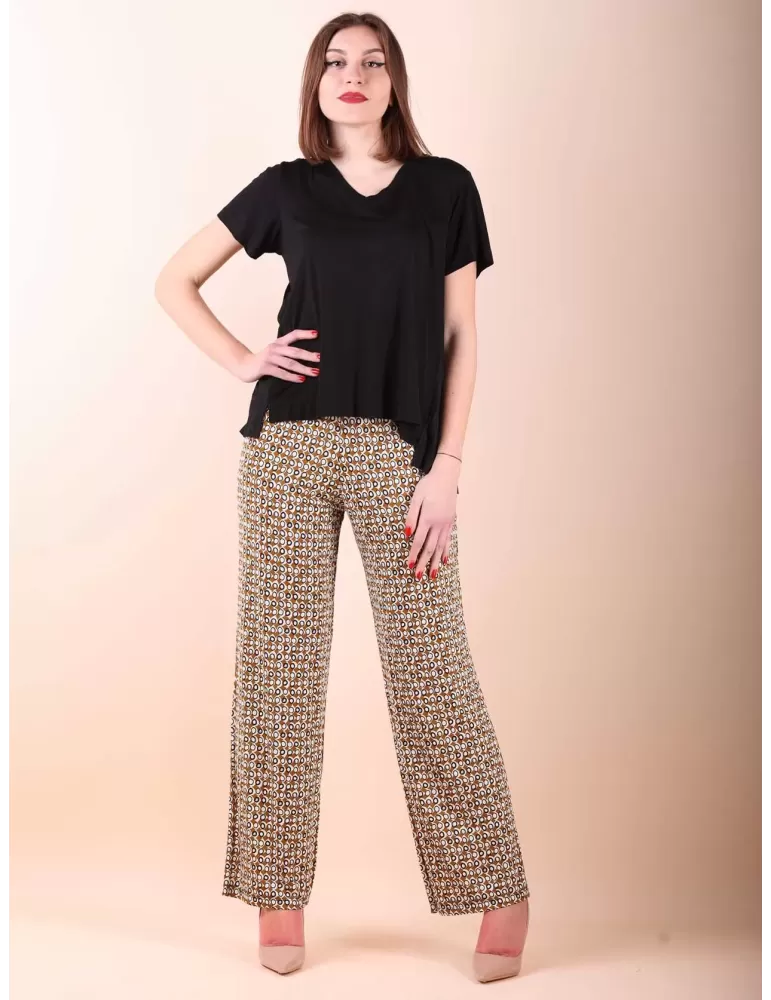 T-shirt nera blusa plissè dietro Ananke by Fuego Woman fino alla 54