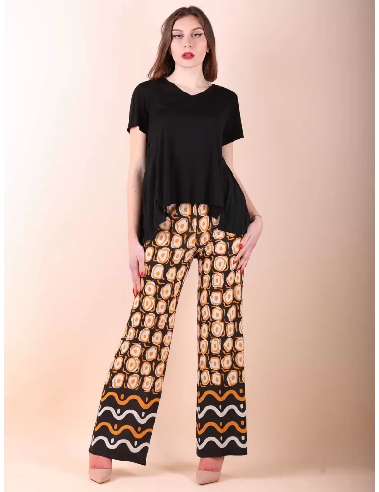 T-shirt nera blusa plissè dietro Ananke by Fuego Woman fino alla 54